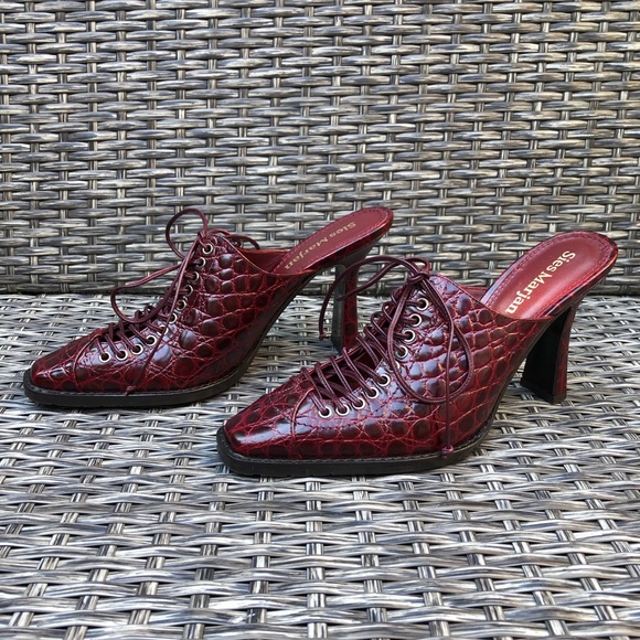 Sies Marjan Textured Leather Slide Mule Sandal in Burgundy...